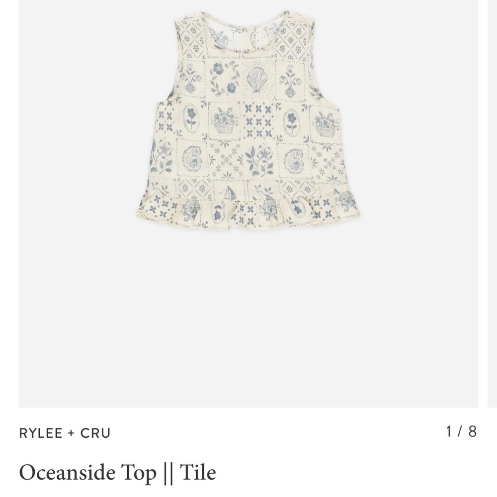 Rylee + Cru Kids Tile Pattern Top in Cream and Blue